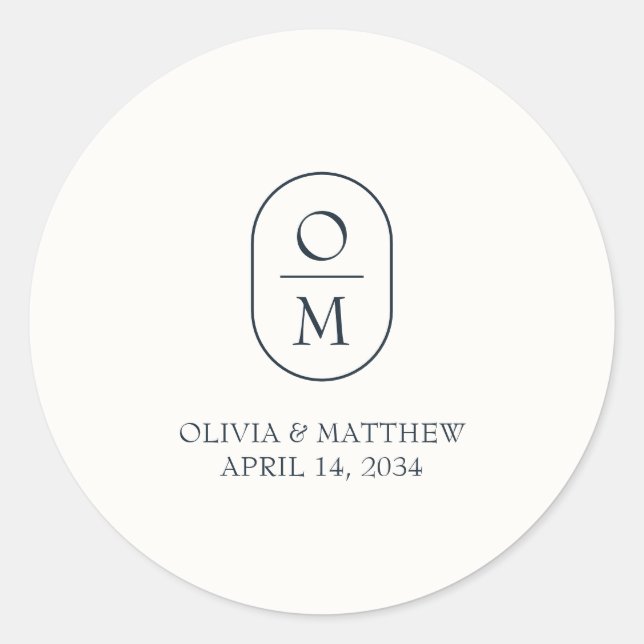 Modern Minimal Couple Monogram Wedding Sticker (Front)