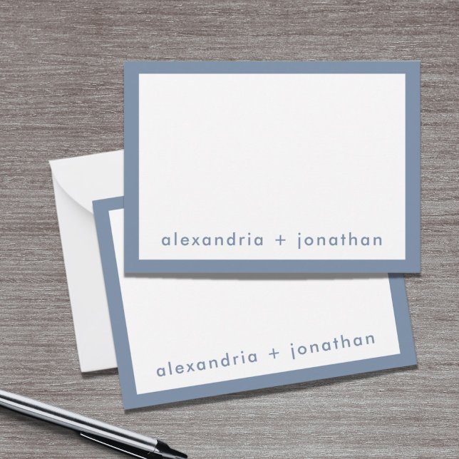 Modern Minimal Couple's Thank You Note Dusty Blue Card (Creator Uploaded)