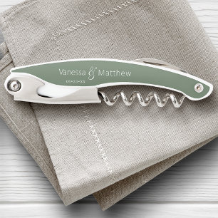 Modern Minimal Couple's Wedding Date Eucalyptus Waiter's Corkscrew