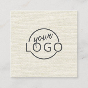 Modern minimal cream ivory linen custom logo square business card