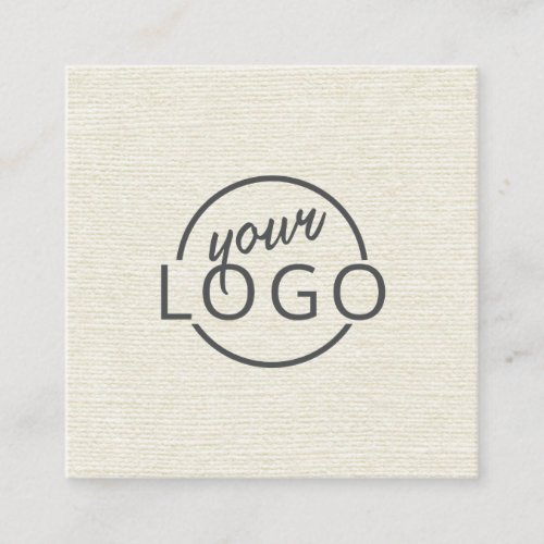 Modern minimal cream ivory linen custom logo square business card