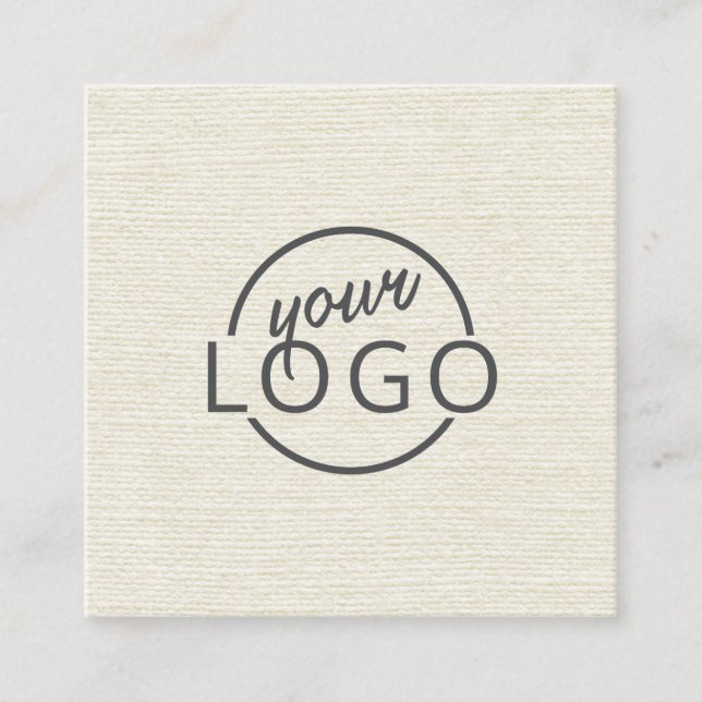 Modern minimal cream ivory linen custom logo square business card (Front)