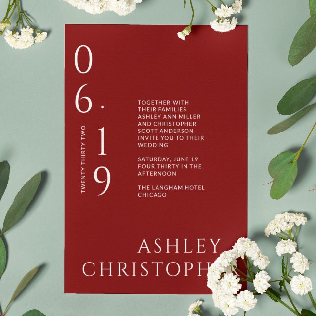 Modern Minimal Crimson Red Split Date Wedding Invitation (Creator Uploaded)