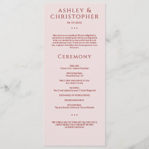 Modern Minimal Crimson & Rose Wedding Ceremony Program