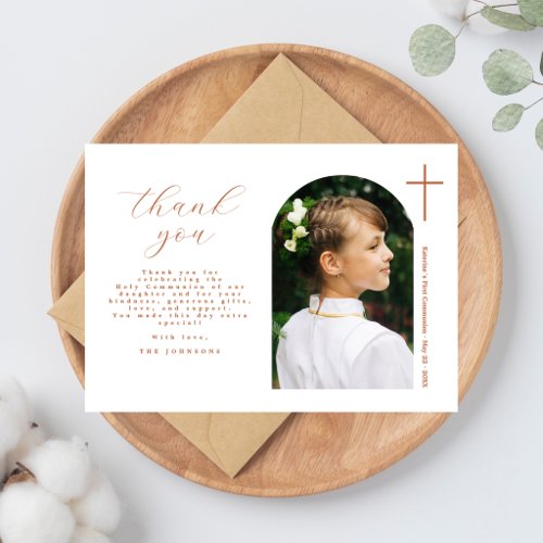 Modern Minimal Cross Photo First Communion  Thank You Card