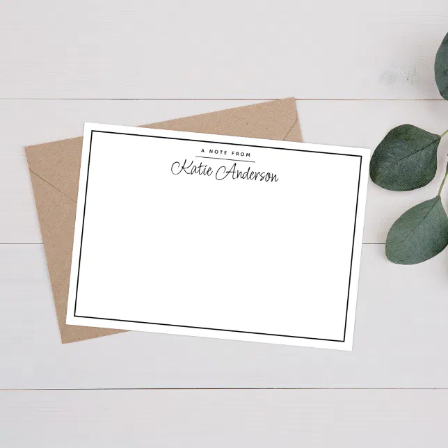 Modern Minimal Cursive Script Black Note Card | Zazzle