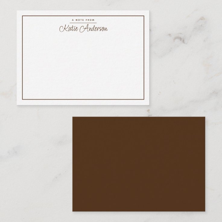 Modern Minimal Cursive Script Brown Note Card | Zazzle