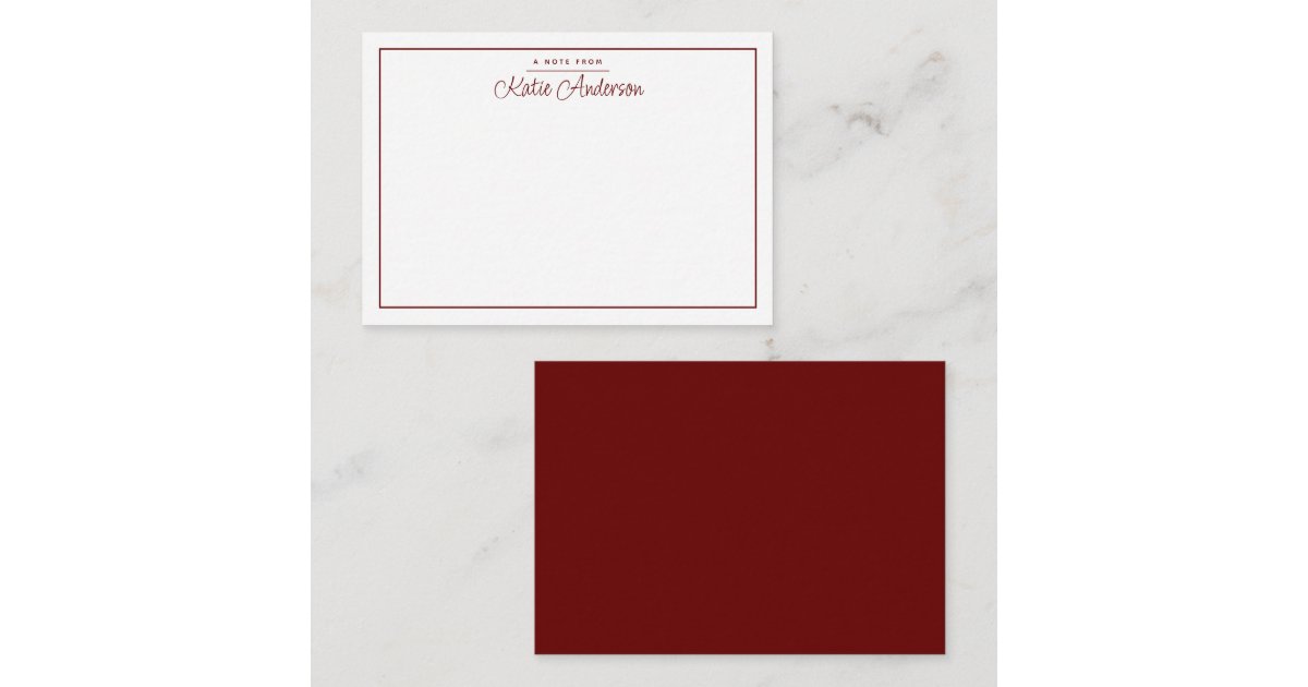 Modern Minimal Cursive Script Maroon Note Card | Zazzle