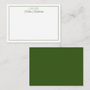 Modern Minimal Cursive Script Moss Green Note Card