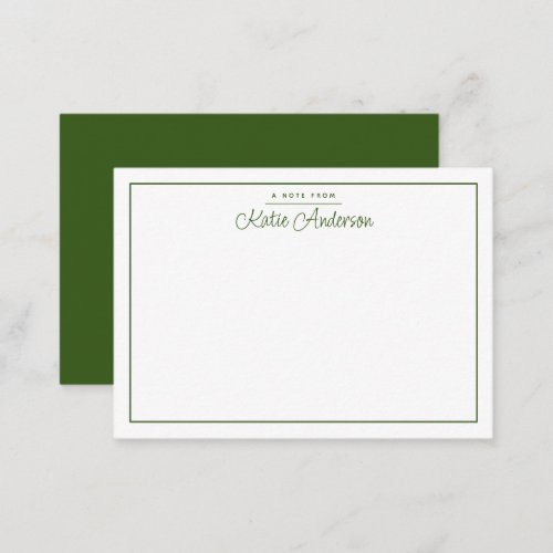 Modern Minimal Cursive Script Moss Green Note Card