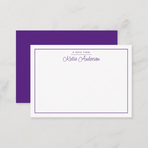 Modern Minimal Cursive Script Purple Note Card