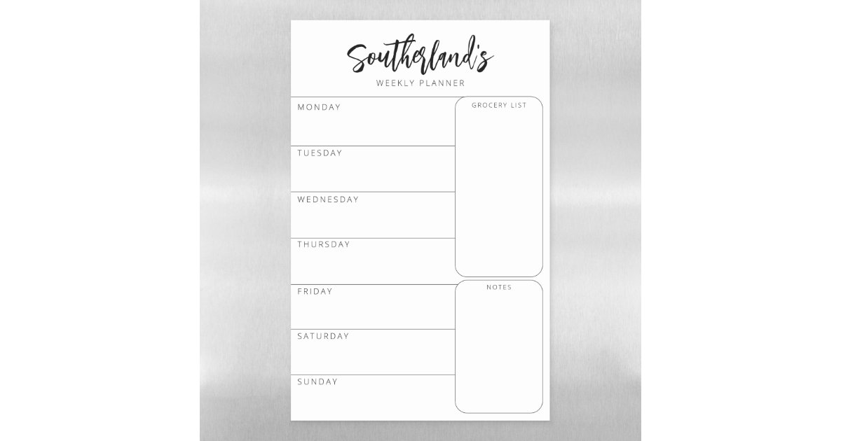 Modern Minimal Custom Family Weekly Organizer Magnetic Dry Erase Sheet ...