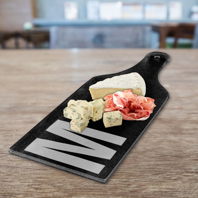 Modern Minimal Custom Monogram Black Gray Cutting Board (Creator Uploaded)