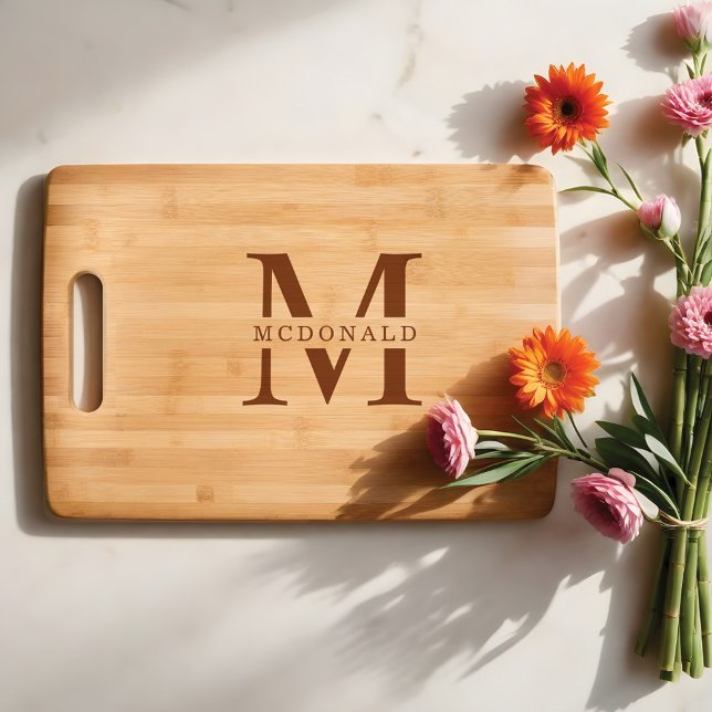 Modern Minimal Custom Monogram Family Name Engraved Cutting Board (Modern Minimal Custom Monogram Family Name Cutting Board)