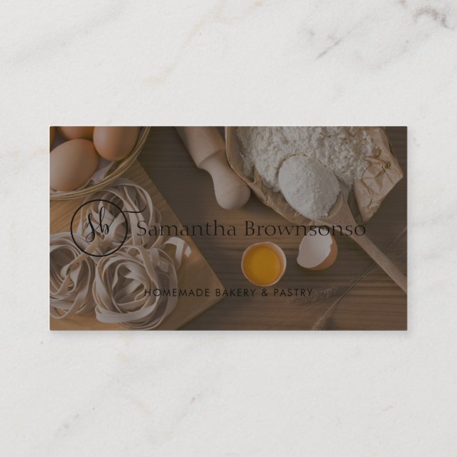 Modern Minimal Custom Photo Egg Bread Bakery Business Card (Back)