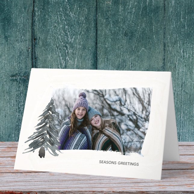 Modern Minimal Custom Photo Folded Christmas Ecru Holiday Card (Creator Uploaded)