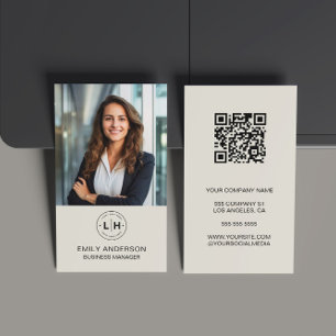 Modern Minimal Custom Photo Logo QR Business Card