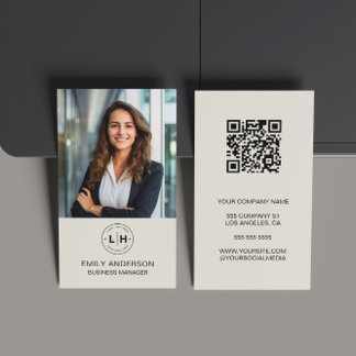 Modern Minimal Custom Photo Logo QR Business Card