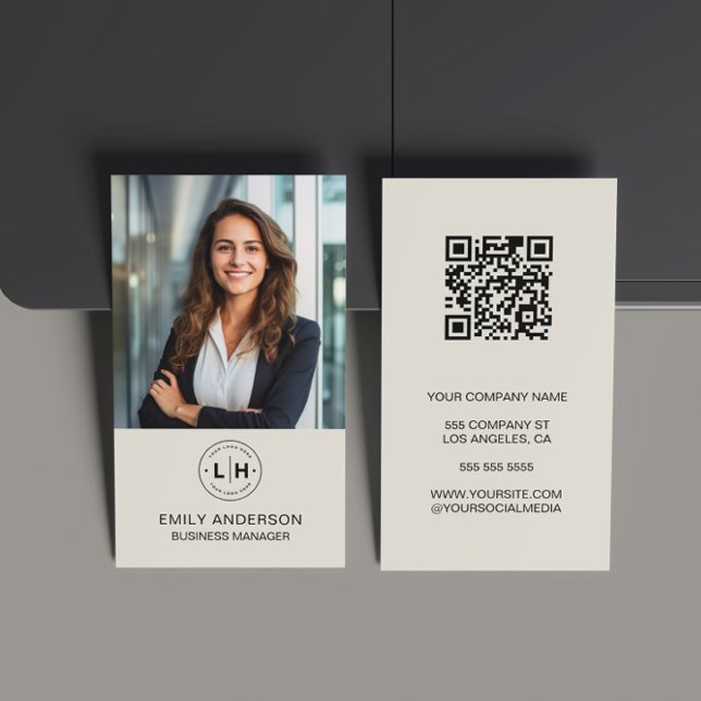 Modern Minimal Custom Photo Logo QR Business Card (Modern Minimalist Custom Photo Logo QR Code Business Card)