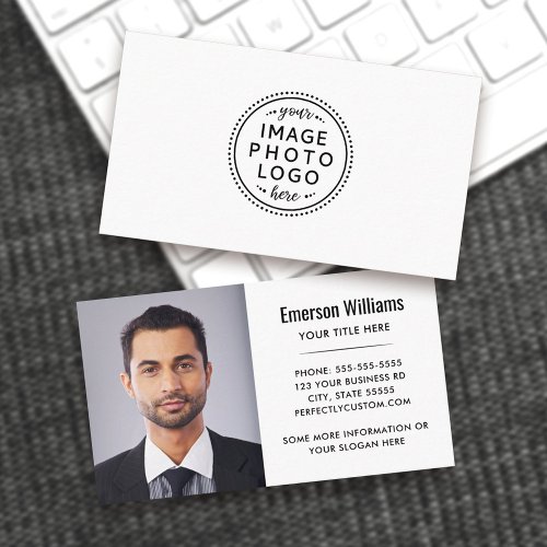 Modern minimal custom photo logo white business card