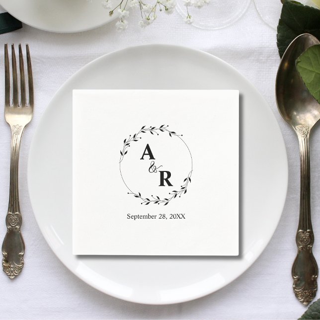 Modern Minimal Custom Rustic Leaf Wedding Initials Napkins (Modern minimal rustic leaf custom initials napkins add natural charm to your wedding table)