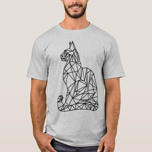 Modern Minimal Cute Unisex Abstract Geometric Cat T_Shirt