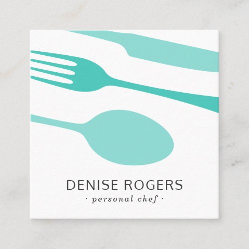 Modern minimal cutlery personal chef or catering square business card