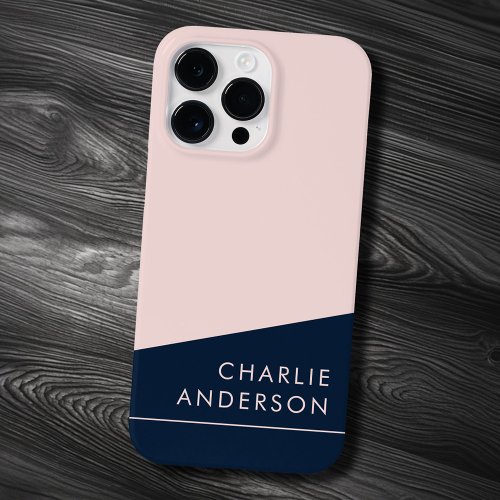 Modern minimal dark blue and pink custom name Case_Mate iPhone 14 pro max case
