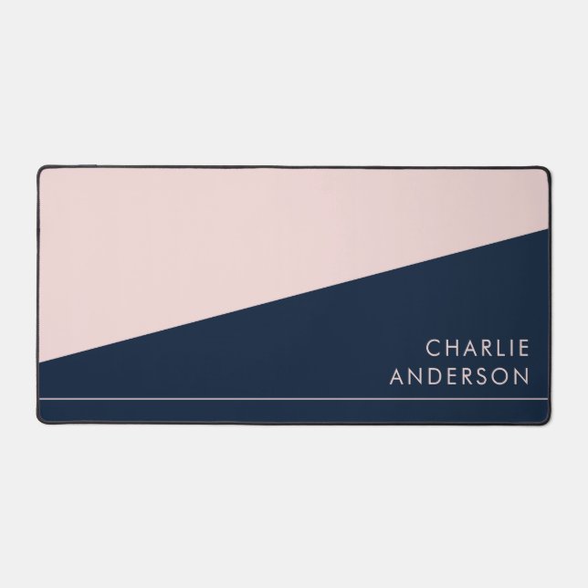 Modern minimal dark blue and pink custom name desk mat (Front)