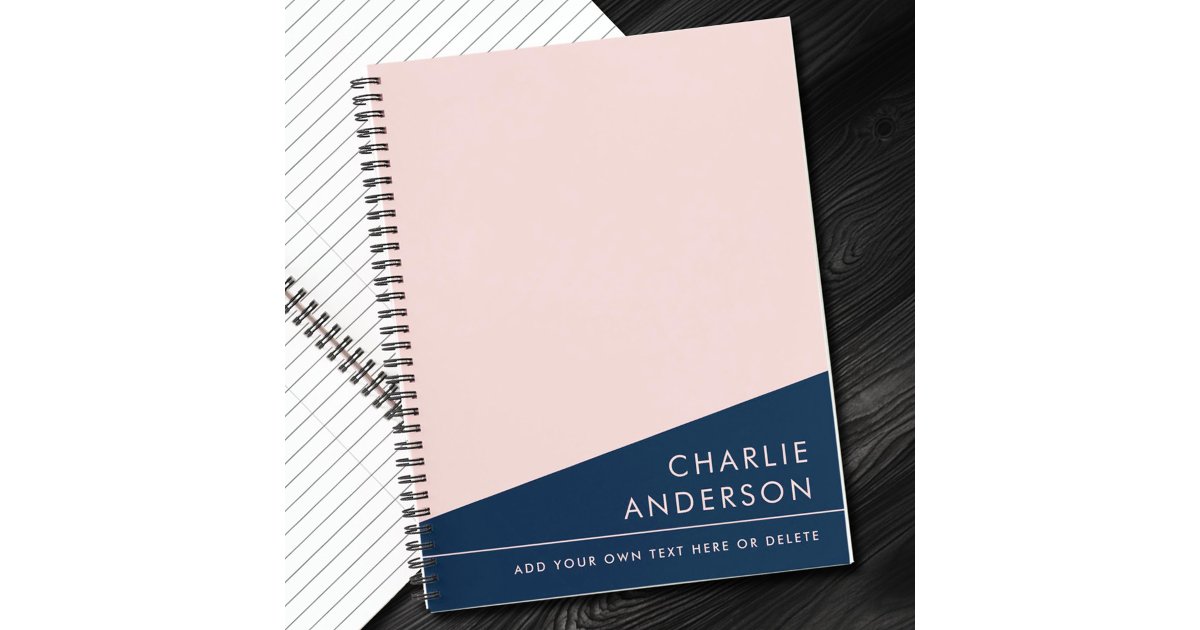 Modern minimal dark blue and pink custom name notebook | Zazzle
