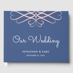 Modern Minimal Dark Blue Elegant Swirl Wedding Guest Book