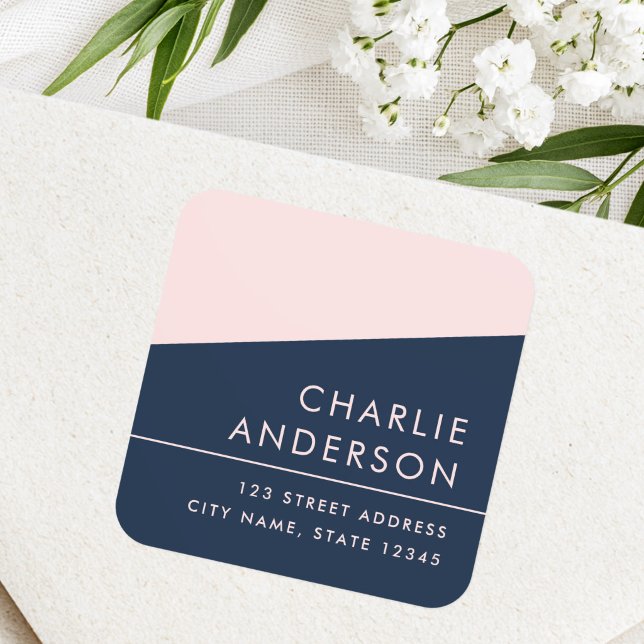 Modern minimal dark blue pink return address label (Modern minimal dark blue pink return address label)
