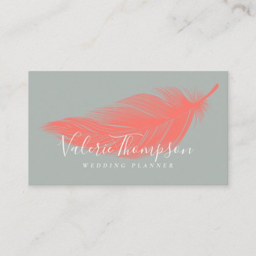 Modern minimal dark coral elegant boho feather business card