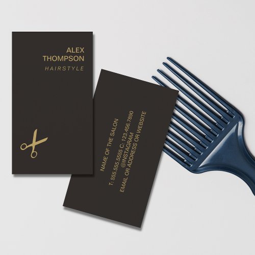 Modern Minimal Dark Faux Gold Hair Stylist Business Card