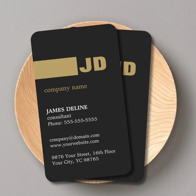 Modern Minimal Dark Gray Gold Monogram Consultant Business Card (Creator Uploaded)