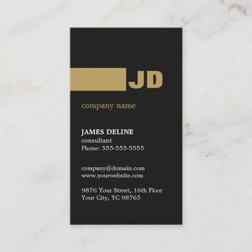 Modern Minimal Dark Gray Gold Monogram Consultant Business Card