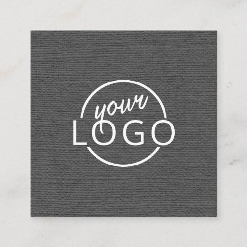 Modern minimal dark gray linen custom logo square business card