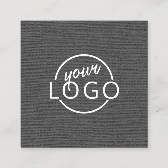 Modern minimal dark gray linen custom logo square business card (Front)