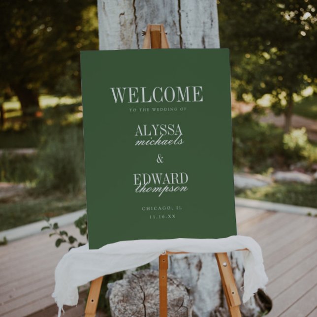 Modern Minimal Dark Green Wedding Welcome Foam Board (Creator Uploaded)
