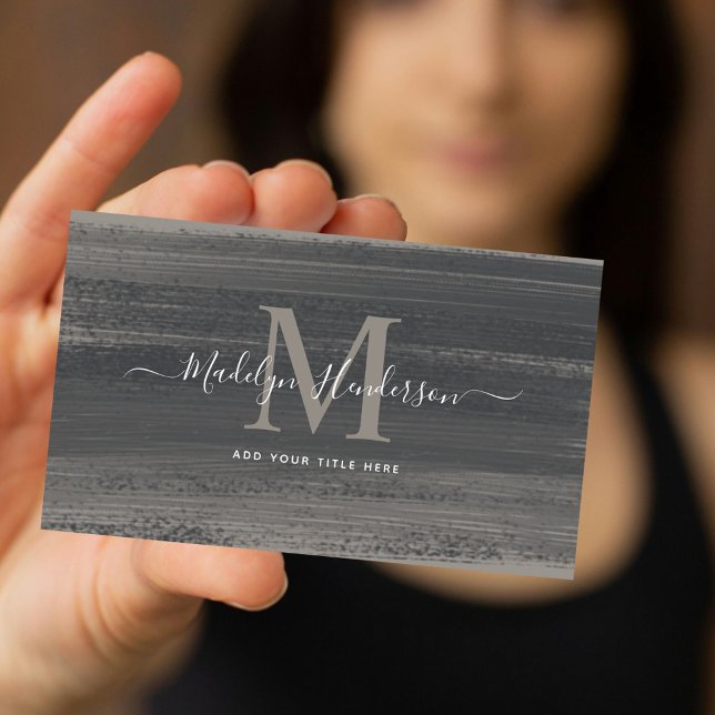 Modern Minimal Dark Grey Brush Strokes  Business Card (Creator Uploaded)