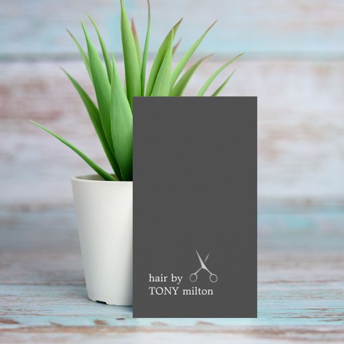 Modern Minimal Dark Grey Faux Silver Hairstylist Business Card