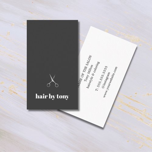 Modern Minimal Dark Grey Faux Silver Hairstylist Business Card