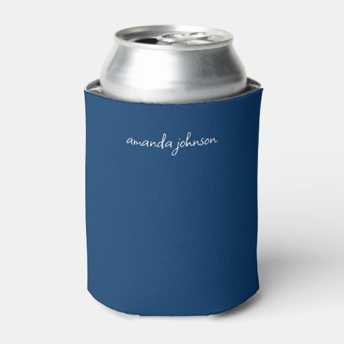 Modern Minimal Dark Navy Blue Monogram Can Cooler