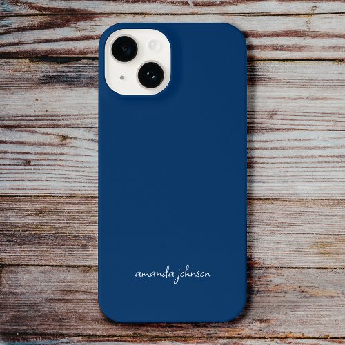 Modern Minimal Dark Navy Blue Monogram Name iPhone 15 Case