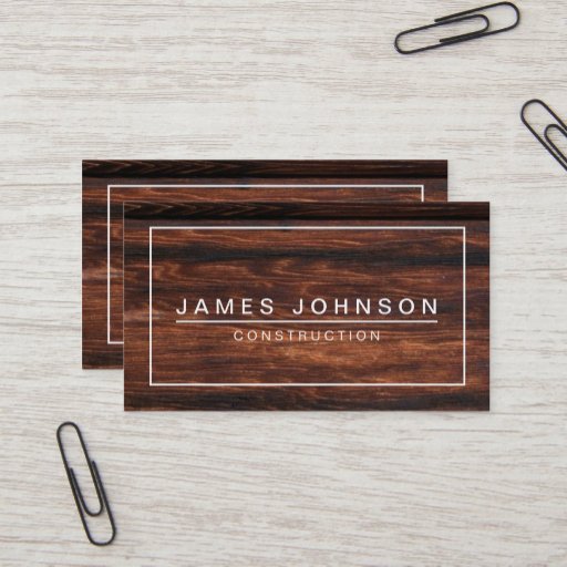 Customizable MODERN & MINIMAL DARK WOOD - CONSTRUCTION BUSINESS CARD