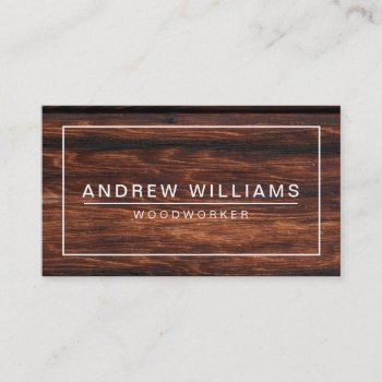 Modern Minimal Dark Wood Woodworker Business Card by CoutureBusiness at Zazzle