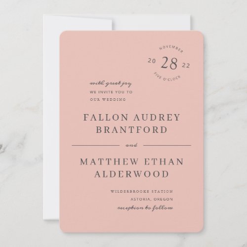 Modern Minimal Date Seal Blush Wedding Invitation