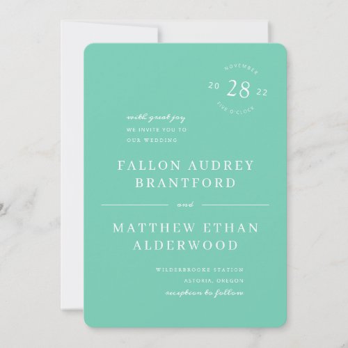 Modern Minimal Date Seal Mint Wedding Invitation