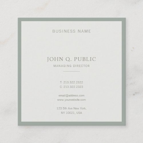 Modern Minimal Design Elegant Green Sophisticated Square Business Card