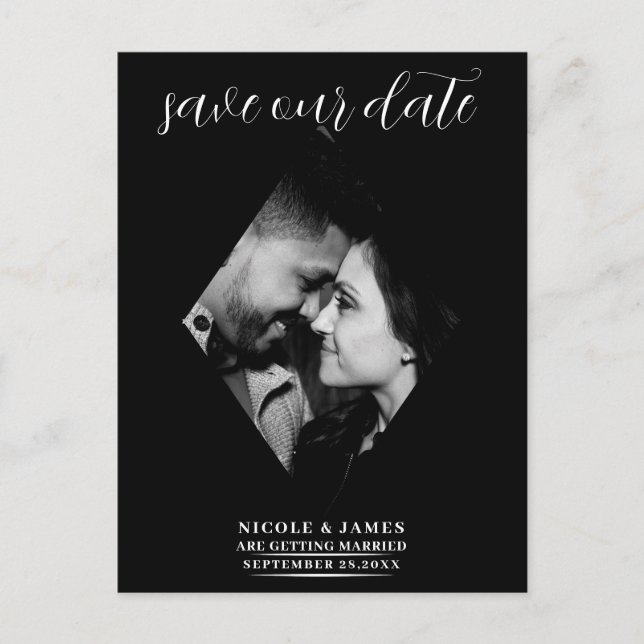 Modern Minimal Diamond Photo Wedding Save the Date Announcement Postcard (Front)